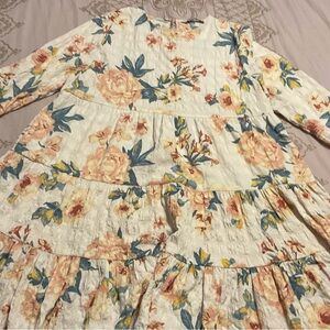 Zara Floral High Low Dress in Cream and Blue